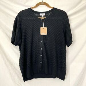 Market & Spruce NWT Black Short Sleeve Knit Blouse Shirt L